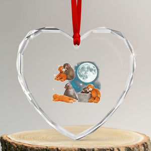 Baby Monkey Punch Heart Crystal Glass Ornament Team Punch Monkey Viral Trend TS14 Transparent Glass 3'' Heart Print Your Wear