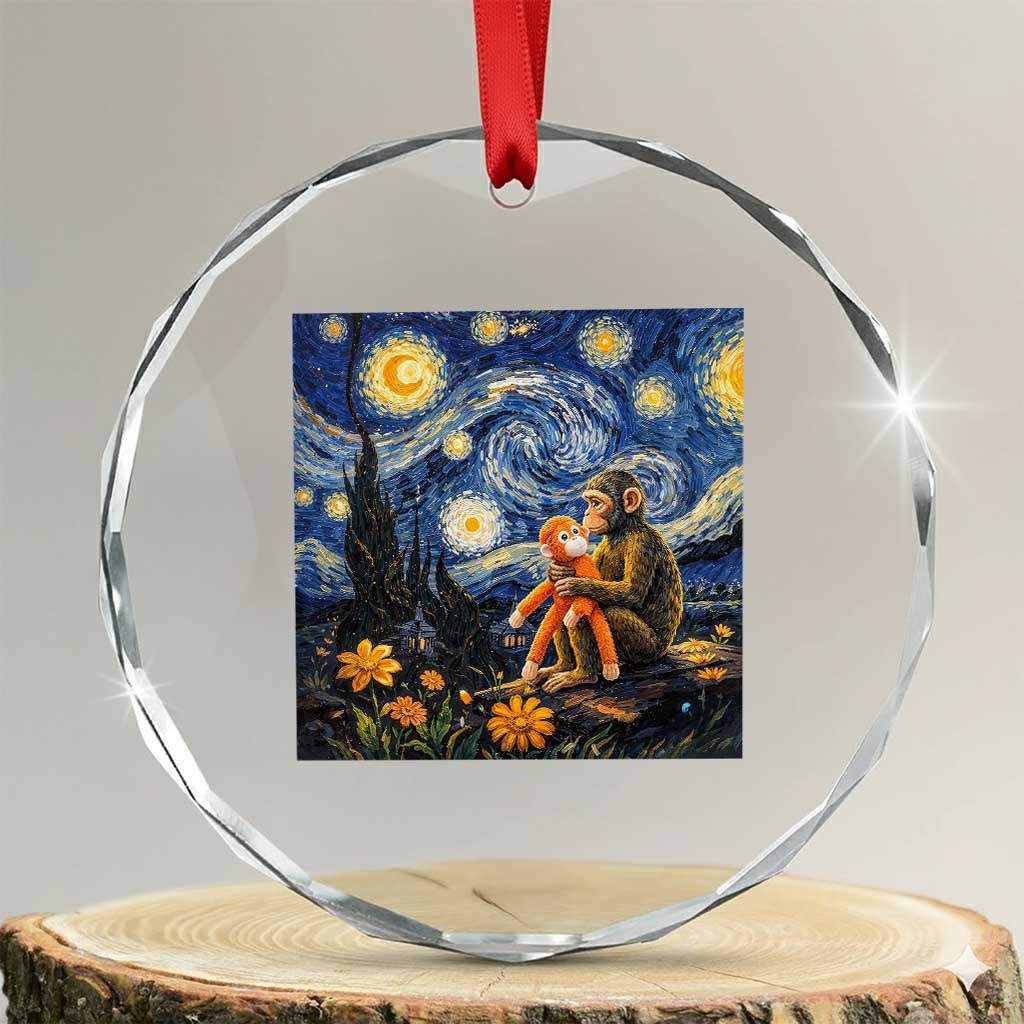 Baby Monkey Punch Starry Night Viral Trend Crystal Glass Ornament TS14 Transparent Glass 3'' Circle Print Your Wear