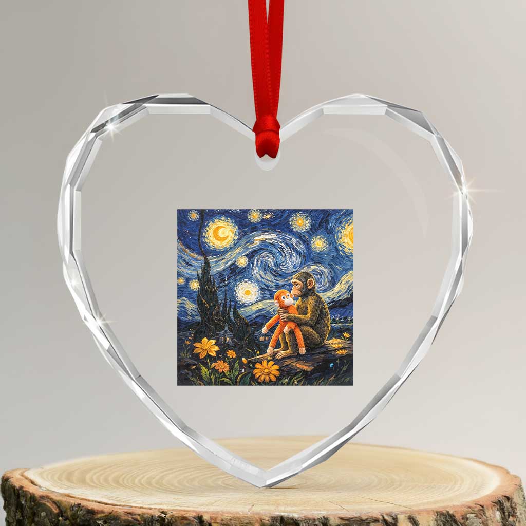 Baby Monkey Punch Starry Night Viral Trend Heart Crystal Glass Ornament TS14 Transparent Glass 3'' Heart Print Your Wear