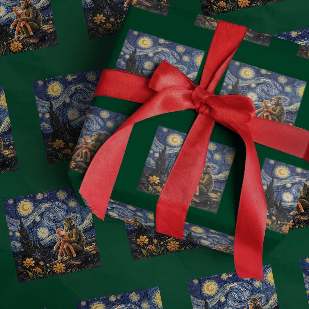 Baby Monkey Punch Starry Night Viral Trend Wrapping Paper Roll TS14 Green Print Your Wear