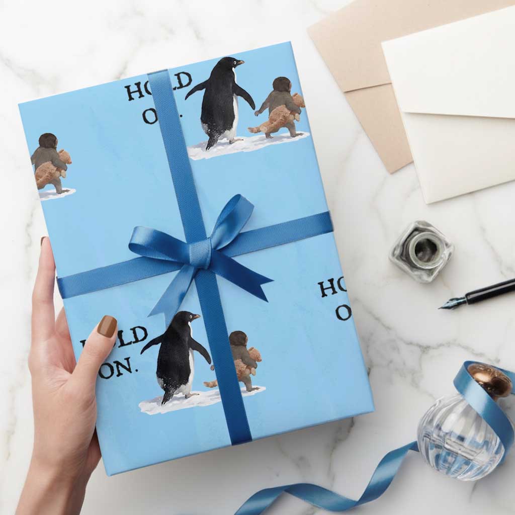 Baby Monkey Punch Viral Trend Wrapping Paper Roll Hold On TS14 Light Blue Print Your Wear