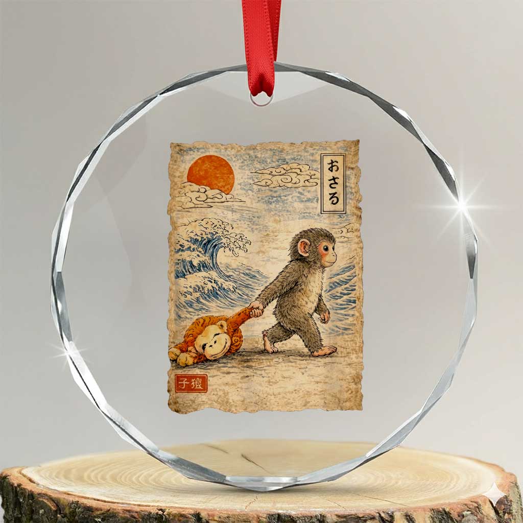 Baby Punch the Monkey Japanese Style Graphic Crystal Glass Ornament Dragging Plush Toy Vintage Art Gift TS02 Transparent Glass 3'' Circle Print Your Wear