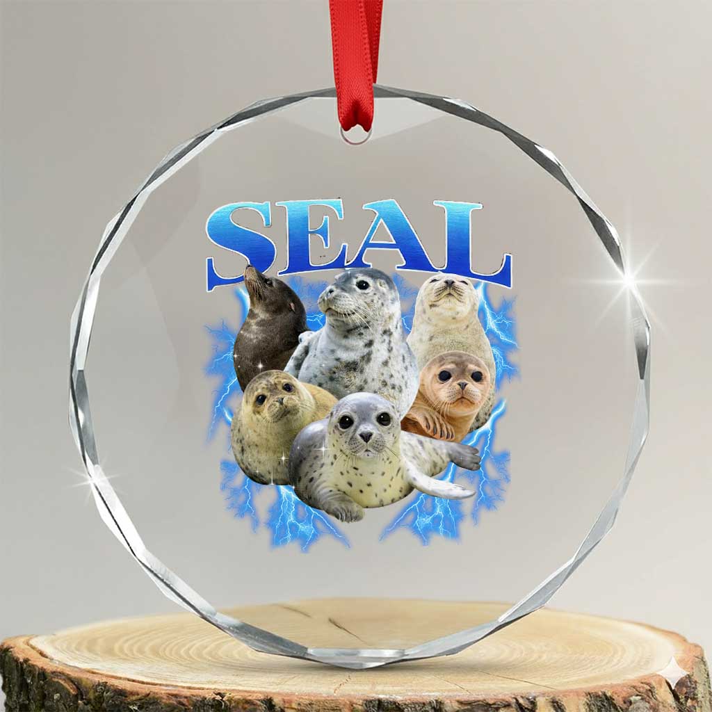 Baby Seals Crystal Glass Ornament Retro Sea Dog Bootleg Vintage Graphic 90s TS10 Transparent Glass 3'' Circle Print Your Wear