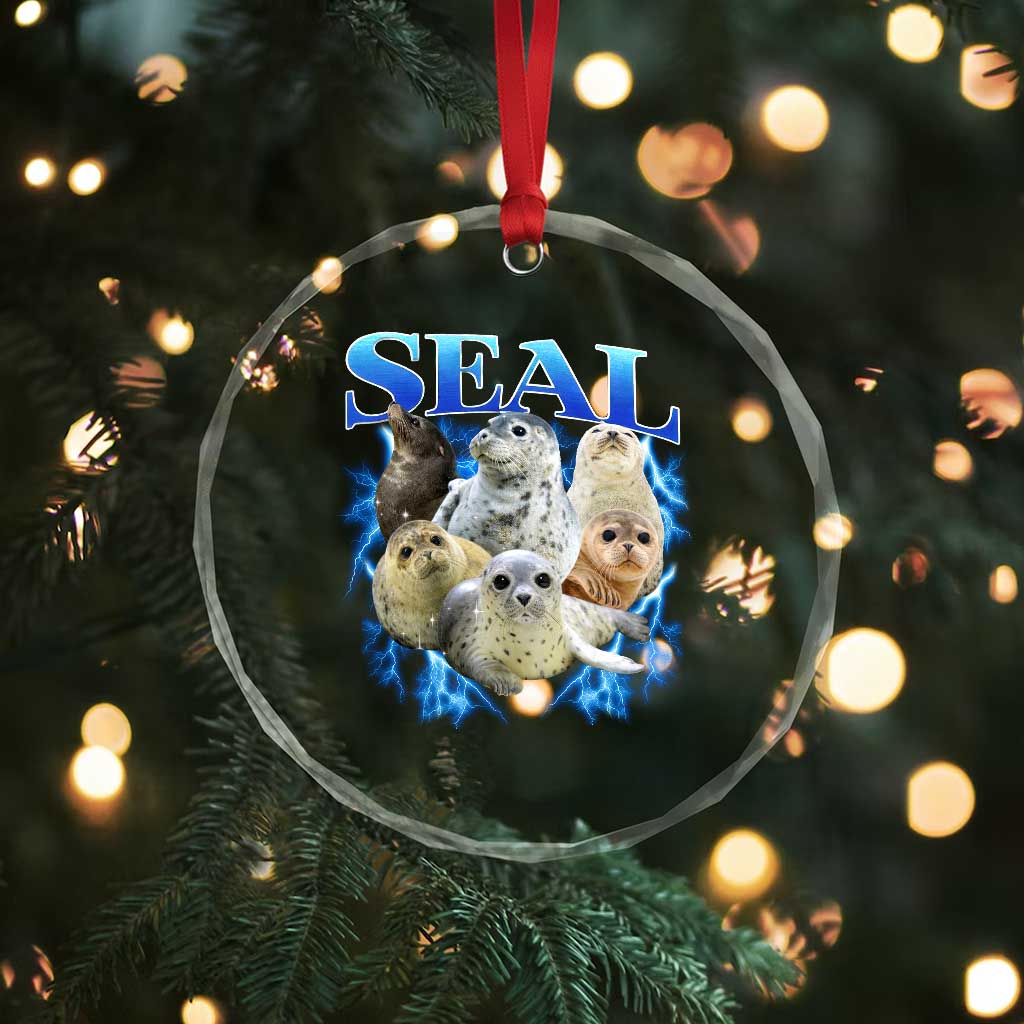 Baby Seals Crystal Glass Ornament Retro Sea Dog Bootleg Vintage Graphic 90s TS10 Print Your Wear