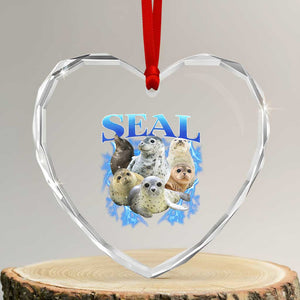 Baby Seals Heart Crystal Glass Ornament Retro Sea Dog Bootleg Vintage Graphic 90s TS10 Transparent Glass 3'' Heart Print Your Wear