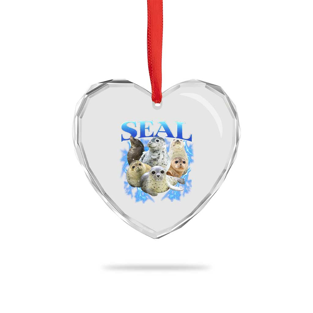 Baby Seals Heart Crystal Glass Ornament Retro Sea Dog Bootleg Vintage Graphic 90s TS10 Print Your Wear