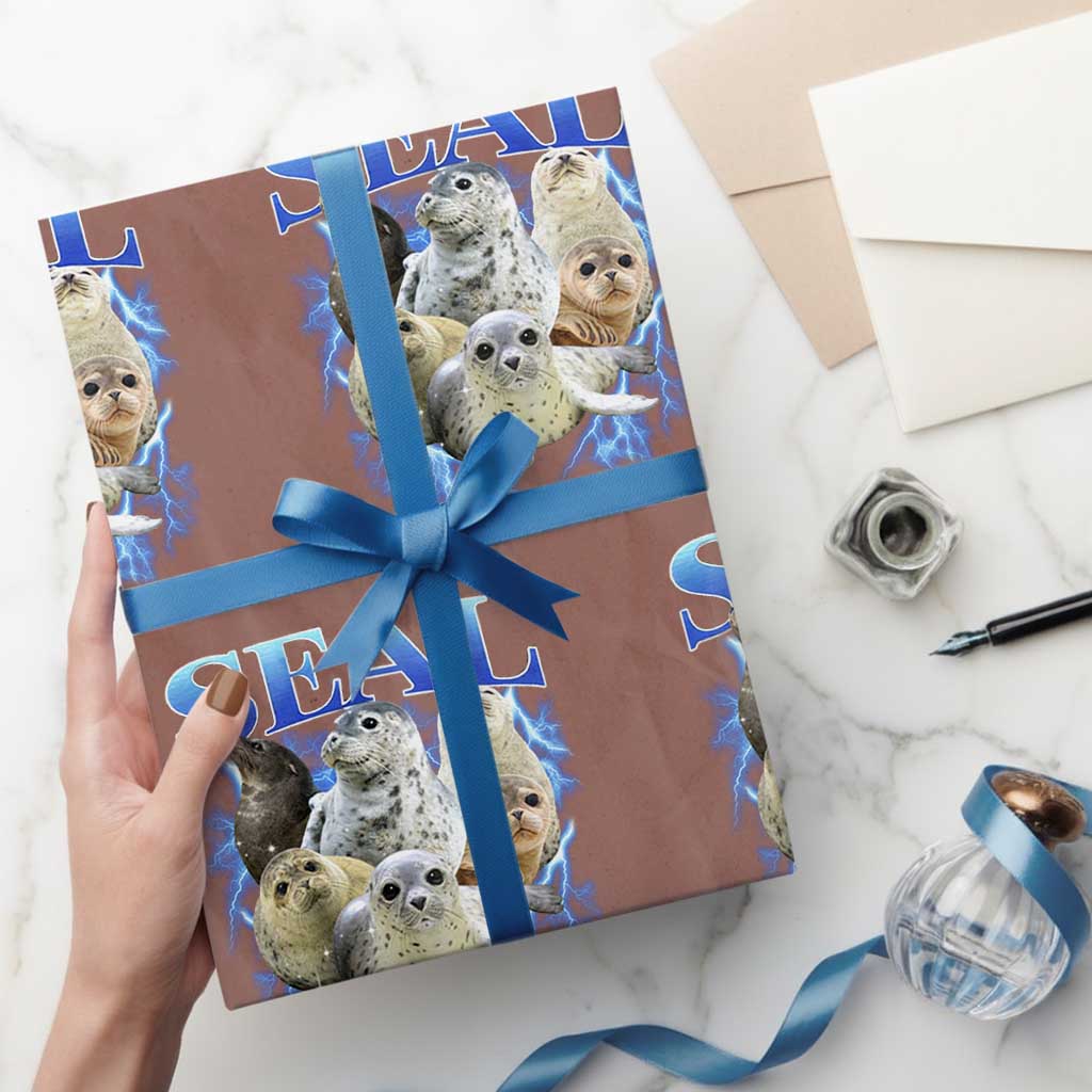 Baby Seals Wrapping Paper Roll Retro Sea Dog Bootleg Vintage Graphic 90s TS10 Mocha Print Your Wear