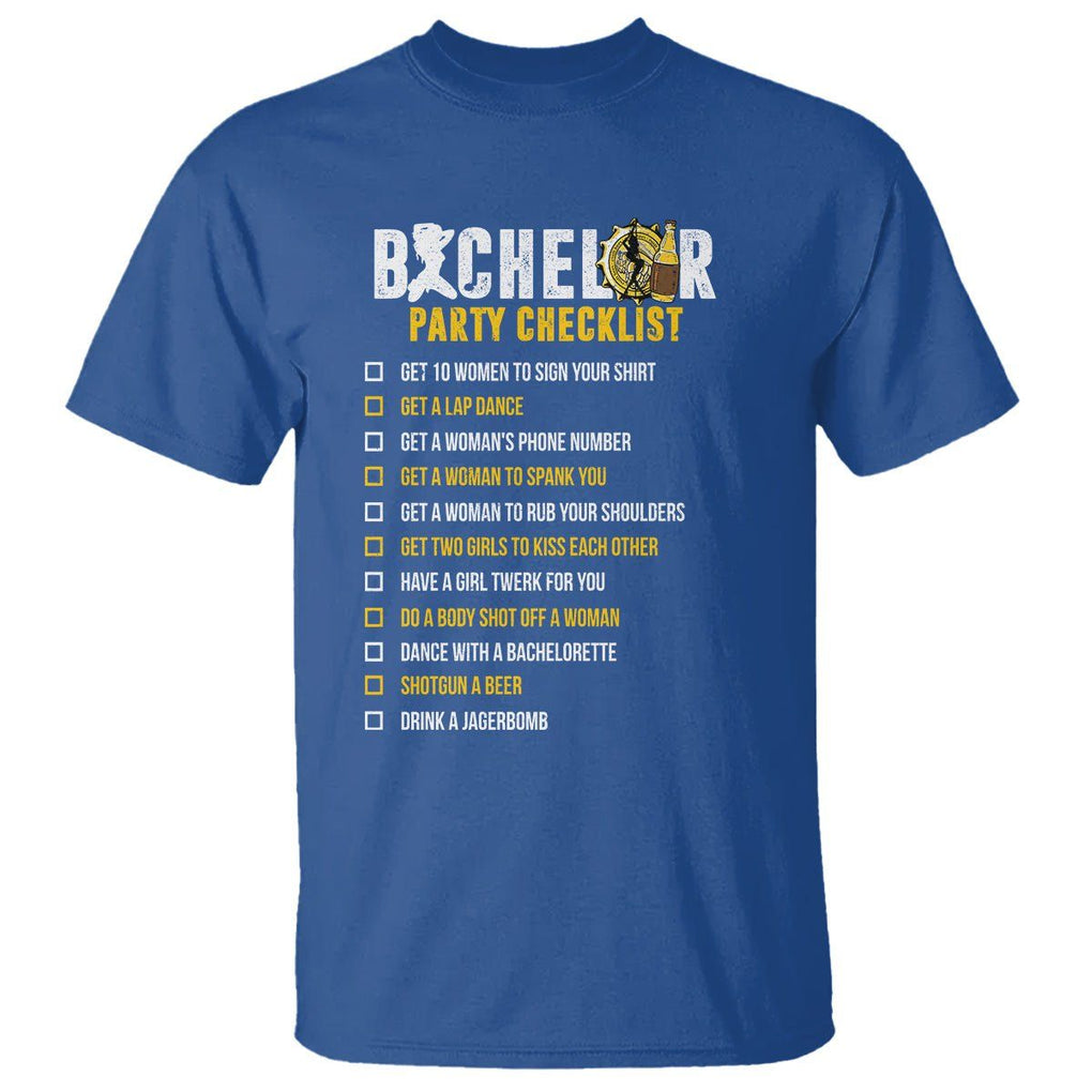 Bachelor Party T Shirt Bachelor Party Checklist Funny TS02 Royal Blue Printyourwear