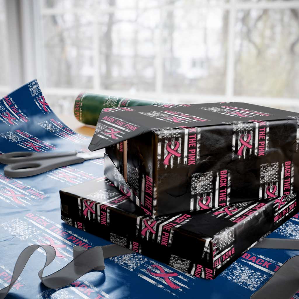 Back The Pink Ribbon Breast Cancer Awareness Wrapping Paper Roll American Flag TS10 Black Print Your Wear