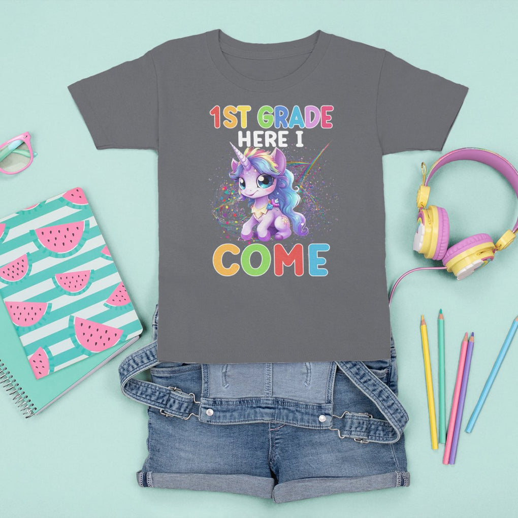 1st Grade Cute Unicorn T Shirt For Kid First Grade Here I Come Girls Squad TS02 Printyourwear
