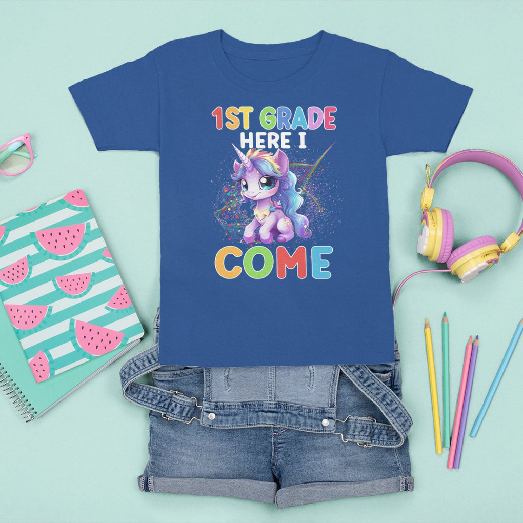 1st Grade Cute Unicorn T Shirt For Kid First Grade Here I Come Girls Squad TS02 Printyourwear