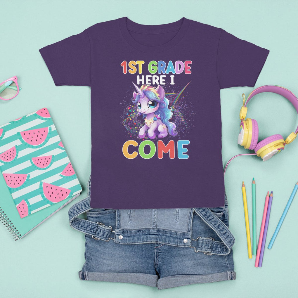 1st Grade Cute Unicorn T Shirt For Kid First Grade Here I Come Girls Squad TS02 Printyourwear