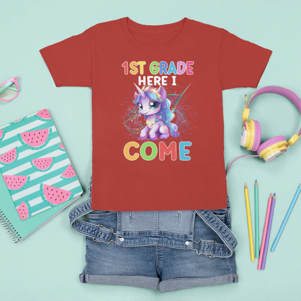 1st Grade Cute Unicorn T Shirt For Kid First Grade Here I Come Girls Squad TS02 Printyourwear