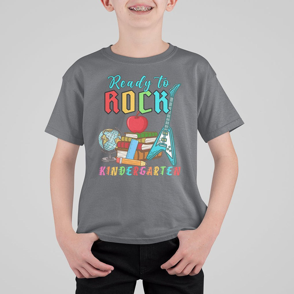 Ready To Rock Kindergarten T Shirt For Kid Guitar Boys Girls 1st Day Of School TS02 Charcoal Printyourwear