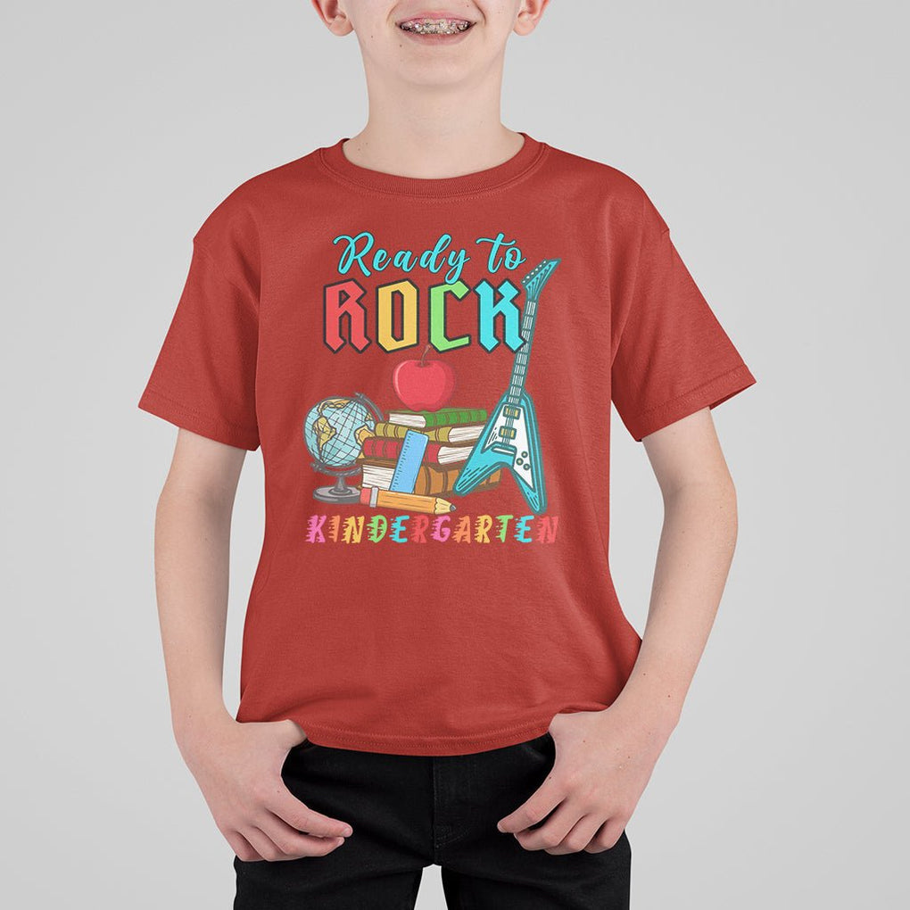 Ready To Rock Kindergarten T Shirt For Kid Guitar Boys Girls 1st Day Of School TS02 Red Printyourwear