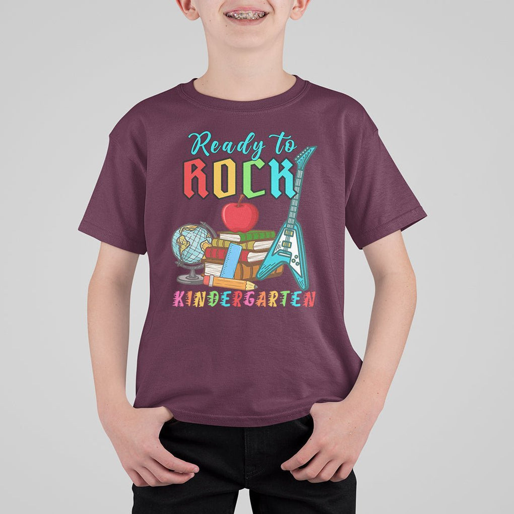 Ready To Rock Kindergarten T Shirt For Kid Guitar Boys Girls 1st Day Of School TS02 Maroon Printyourwear