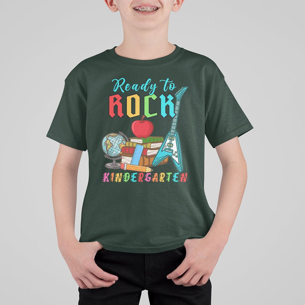 Ready To Rock Kindergarten T Shirt For Kid Guitar Boys Girls 1st Day Of School TS02 Dark Forest Green Printyourwear