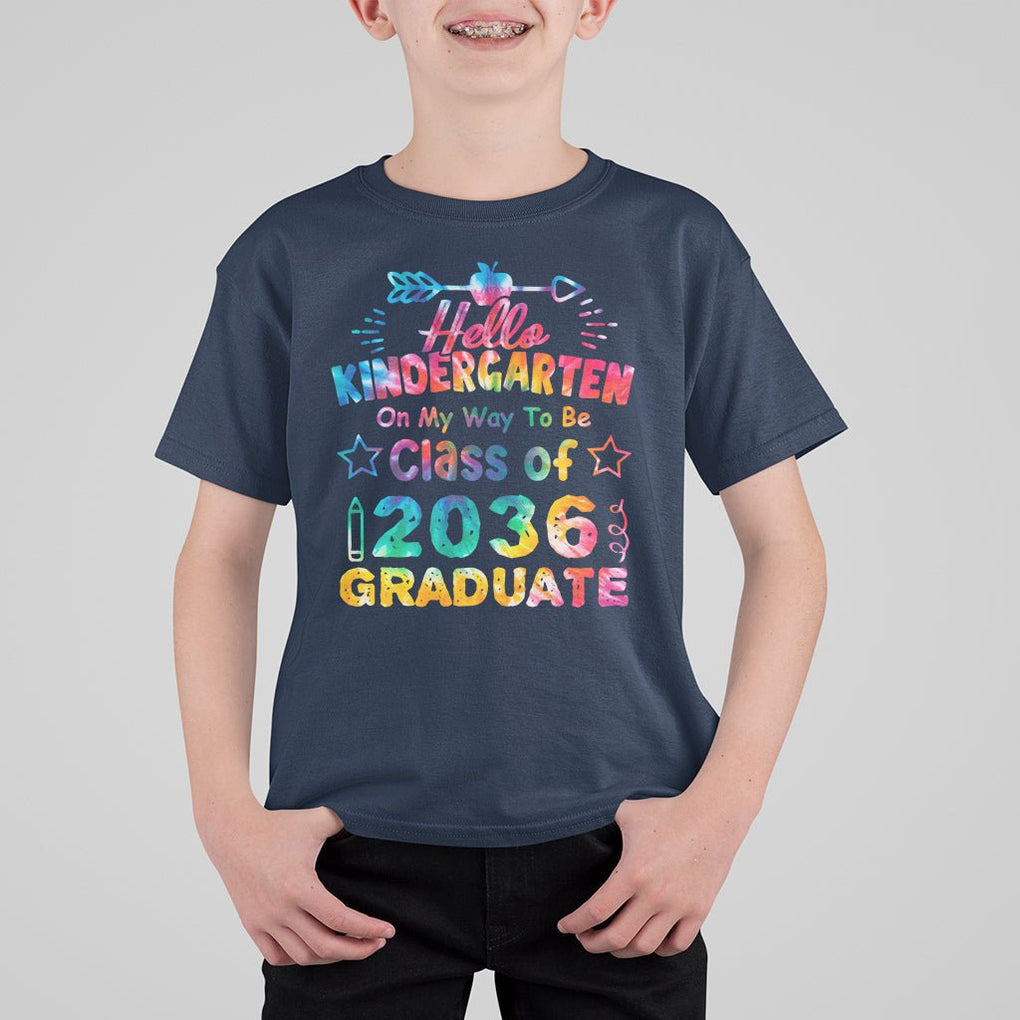 Hello Kindergarten T Shirt For Kid On My Way To Be Class Of 2036 Graduate 1st Day Of School TS02 Navy Printyourwear