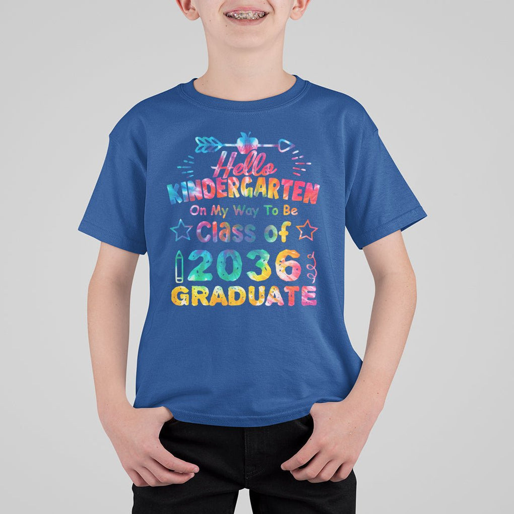 Hello Kindergarten T Shirt For Kid On My Way To Be Class Of 2036 Graduate 1st Day Of School TS02 Royal Blue Printyourwear