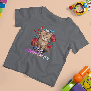 Cute Kindergarten Cat T Shirt For Kid Hello Kinder 1st Day Of School TS02 Charcoal Printyourwear