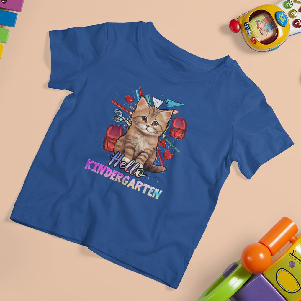 Cute Kindergarten Cat T Shirt For Kid Hello Kinder 1st Day Of School TS02 Royal Blue Printyourwear