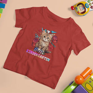 Cute Kindergarten Cat T Shirt For Kid Hello Kinder 1st Day Of School TS02 Red Printyourwear