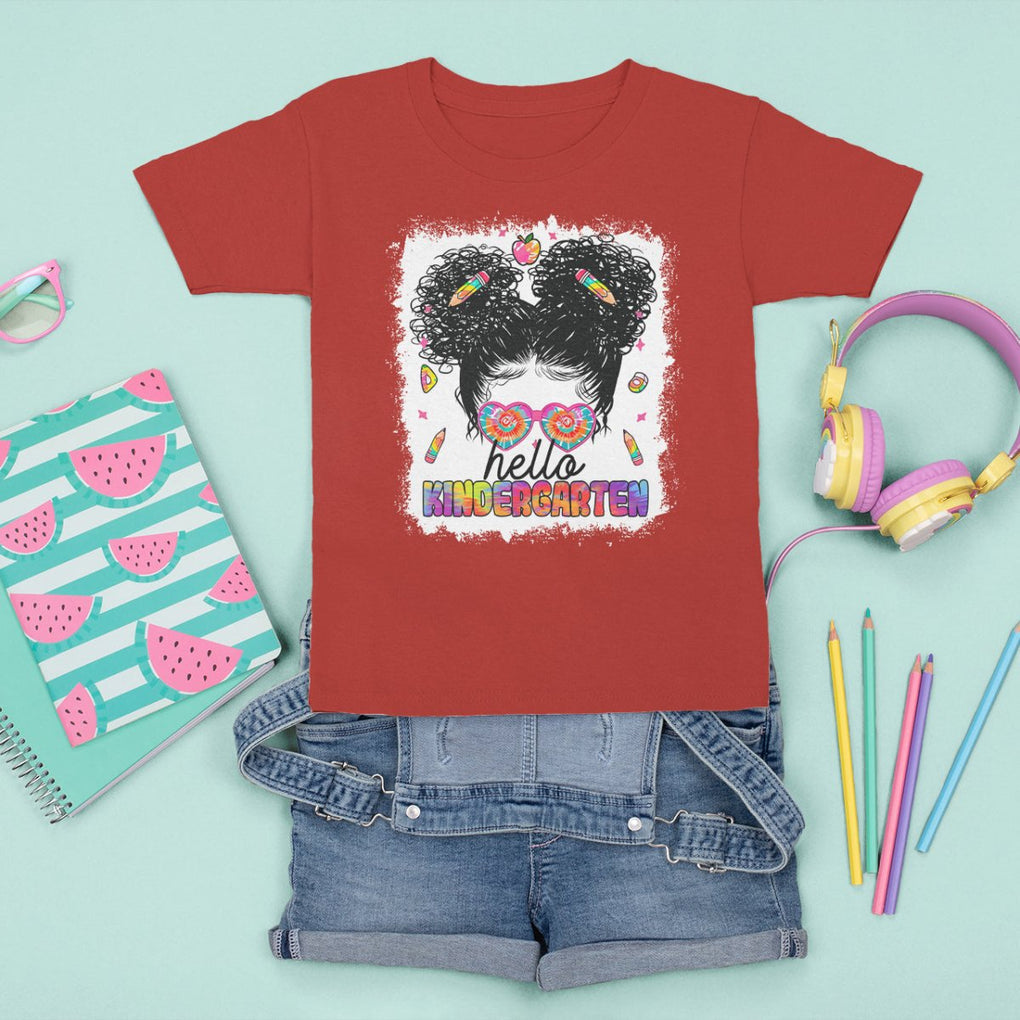 Hello Kindergarten T Shirt For Kid Messy Bun Girl Tie Dye 1st Day Of School TS02 Red Printyourwear