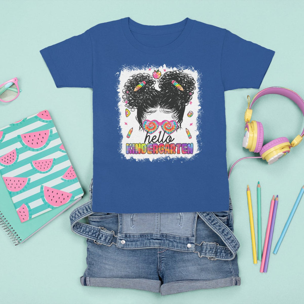 Hello Kindergarten T Shirt For Kid Messy Bun Girl Tie Dye 1st Day Of School TS02 Royal Blue Printyourwear
