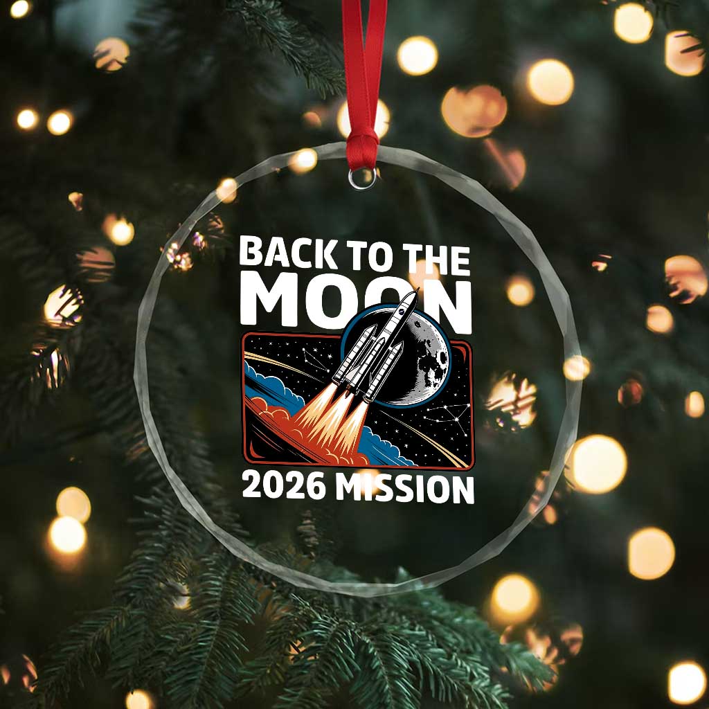 Back to the Moon 2026 Mission Crystal Glass Ornament Retro Rocket Launch Lunar Orbit Space Enthusiasts TS02 Print Your Wear