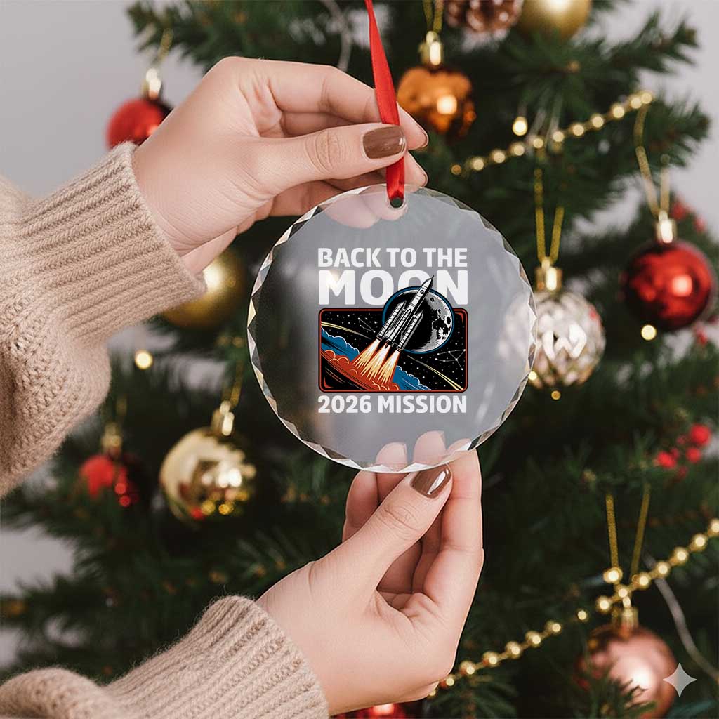Back to the Moon 2026 Mission Crystal Glass Ornament Retro Rocket Launch Lunar Orbit Space Enthusiasts TS02 Print Your Wear