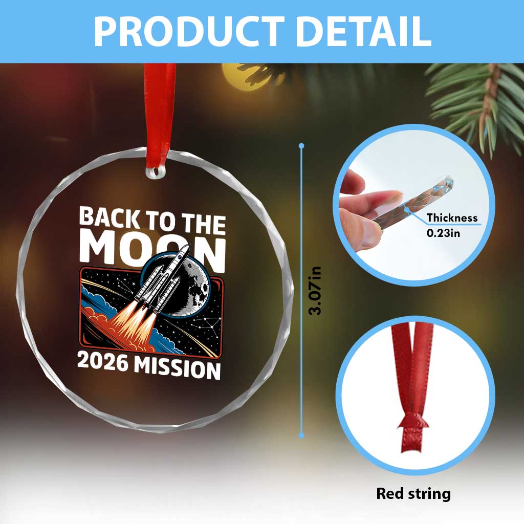 Back to the Moon 2026 Mission Crystal Glass Ornament Retro Rocket Launch Lunar Orbit Space Enthusiasts TS02 Print Your Wear