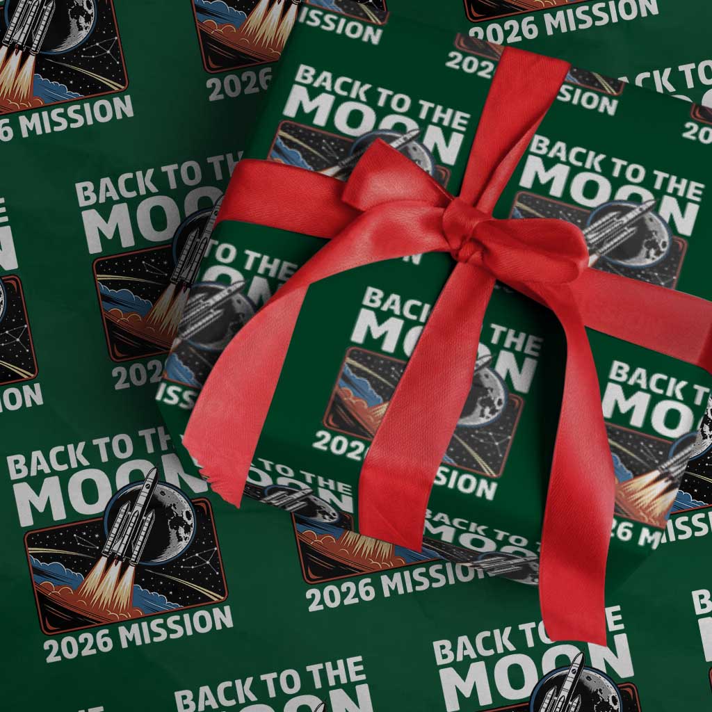 Back to the Moon 2026 Mission Wrapping Paper Roll Retro Rocket Launch Lunar Orbit Space Enthusiasts TS02 Green Print Your Wear