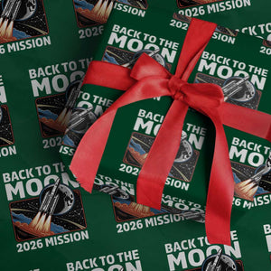 Back to the Moon 2026 Mission Wrapping Paper Roll Retro Rocket Launch Lunar Orbit Space Enthusiasts TS02 Green Print Your Wear