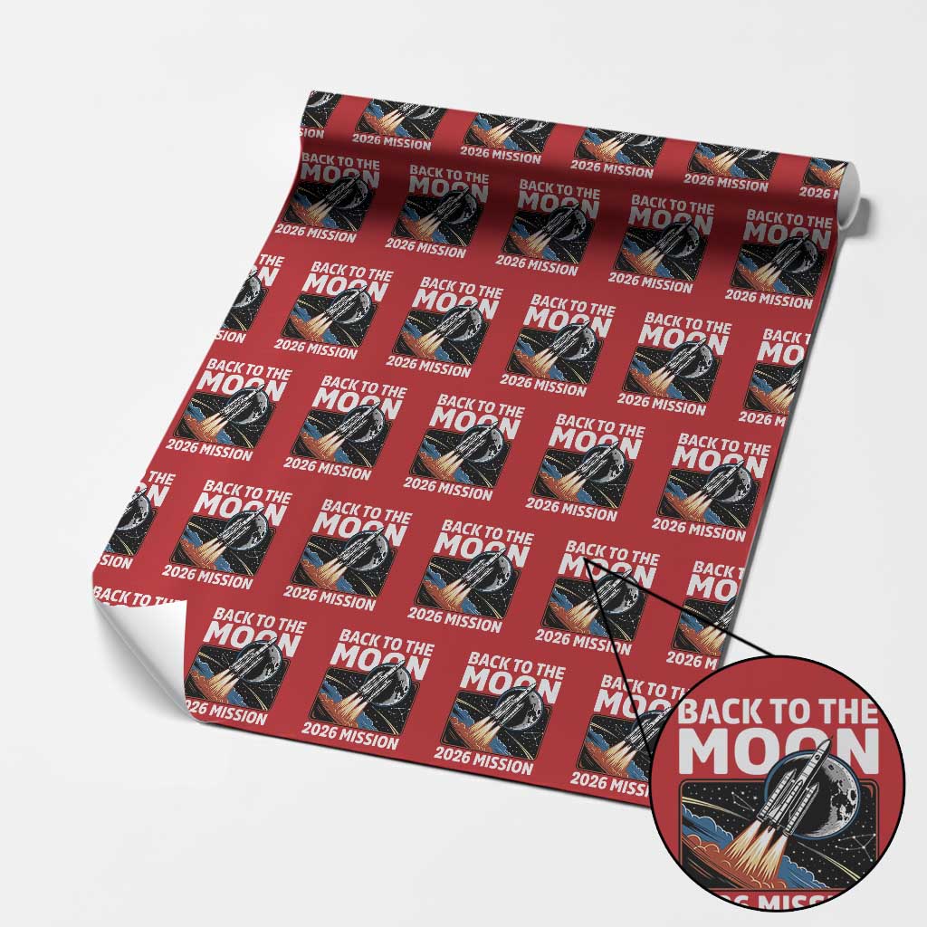 Back to the Moon 2026 Mission Wrapping Paper Roll Retro Rocket Launch Lunar Orbit Space Enthusiasts TS02 Red Print Your Wear