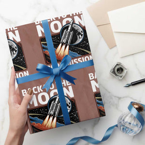 Back to the Moon 2026 Mission Wrapping Paper Roll Retro Rocket Launch Lunar Orbit Space Enthusiasts TS02 Mocha Print Your Wear