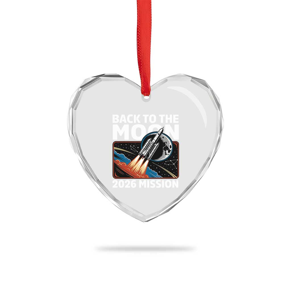Back to the Moon 2026 Mission Heart Crystal Glass Ornament Retro Rocket Launch Lunar Orbit Space Enthusiasts TS02 Print Your Wear