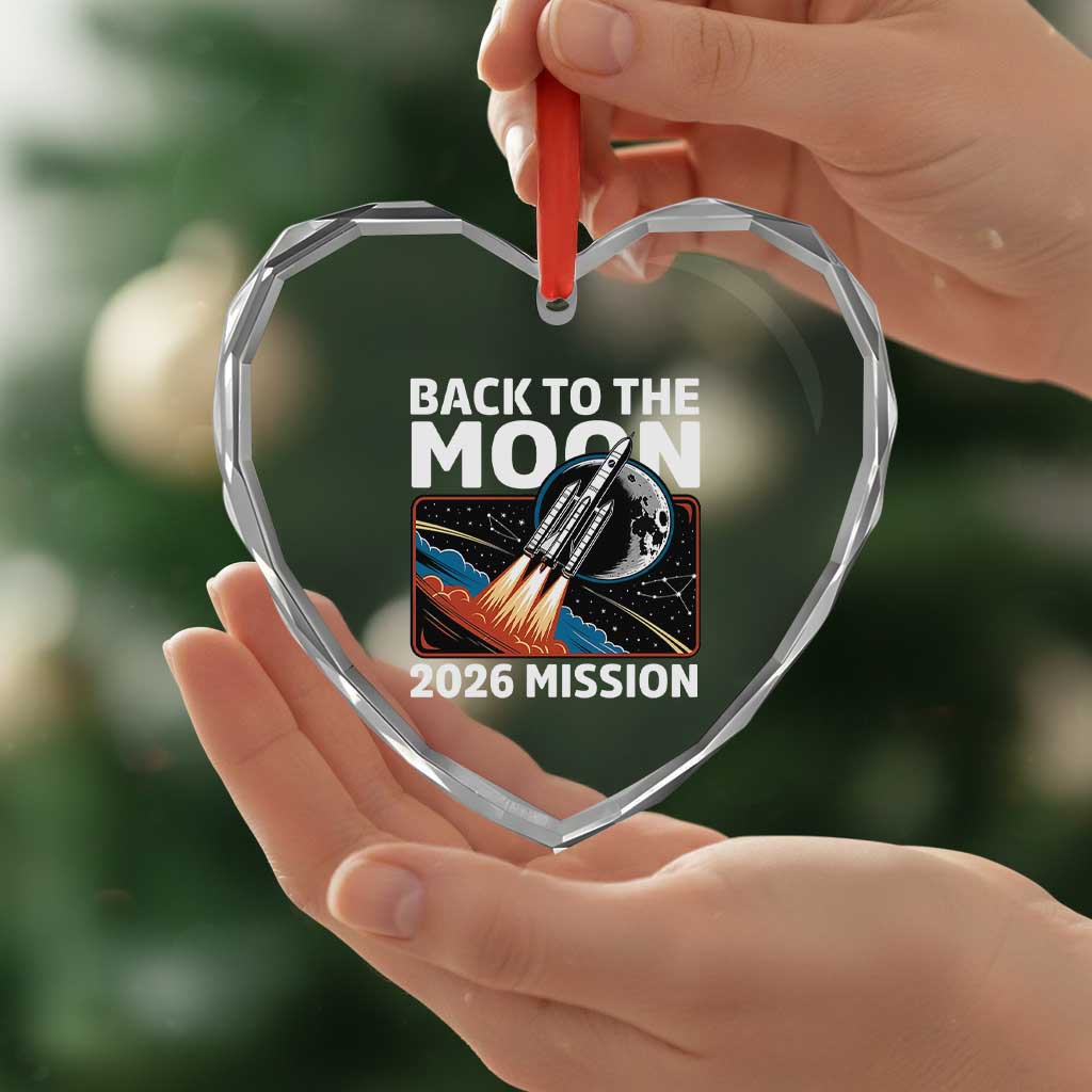 Back to the Moon 2026 Mission Heart Crystal Glass Ornament Retro Rocket Launch Lunar Orbit Space Enthusiasts TS02 Print Your Wear