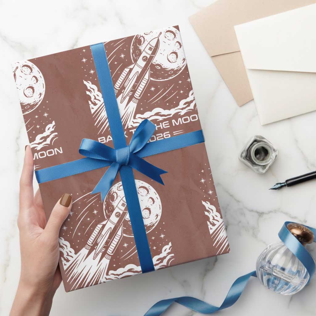 Back To The Moon Wrapping Paper Roll Space Exploration Moon Journey 2026 TS12 Mocha Print Your Wear