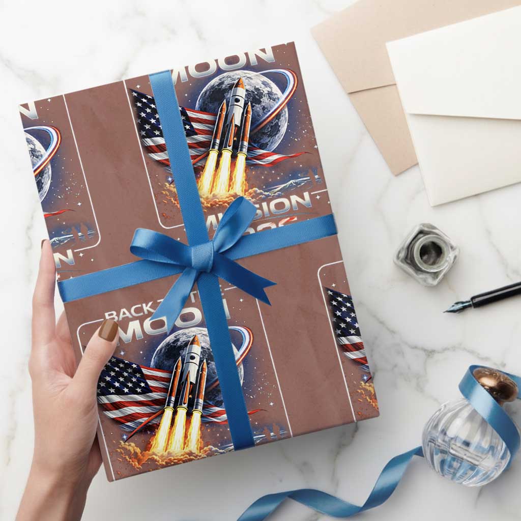 Back To The Moon Mission 2026 Wrapping Paper Roll Rocket Launch Moon Space Program TS11 Mocha Print Your Wear