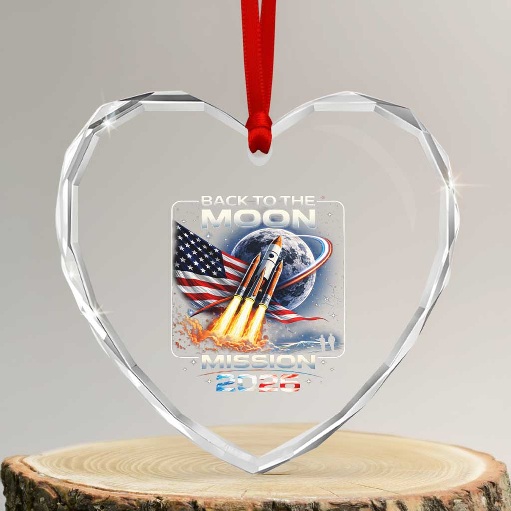 Back To The Moon Mission 2026 Heart Crystal Glass Ornament Rocket Launch Moon Space Program TS11 Transparent Glass 3'' Heart Print Your Wear