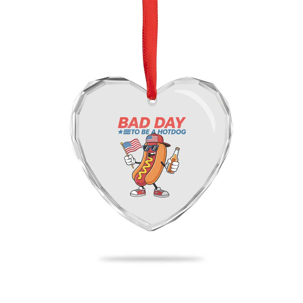 Bad Day To Be A Hot Dog Heart Crystal Glass Ornament Funny BBQ Grilling 4th of July