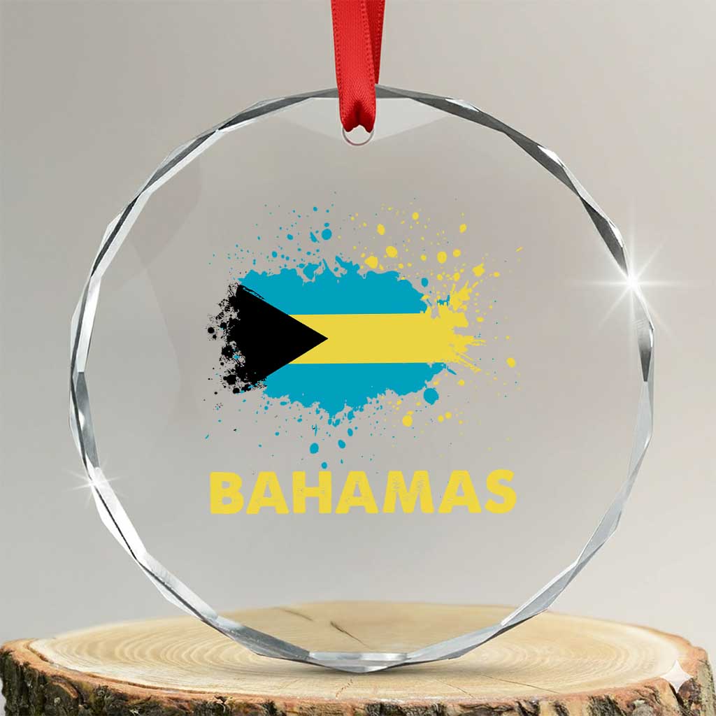 Bahamas Flag Crystal Glass Ornament Retro Vintage Watercolors Sport Bahamian Gifts TS10 Transparent Glass 3'' Circle Print Your Wear