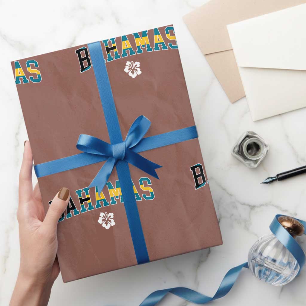 Bahamas Flag Wrapping Paper Roll Caribbean Hibiscus Flower Beach Summer Vacation TS10 Mocha Print Your Wear