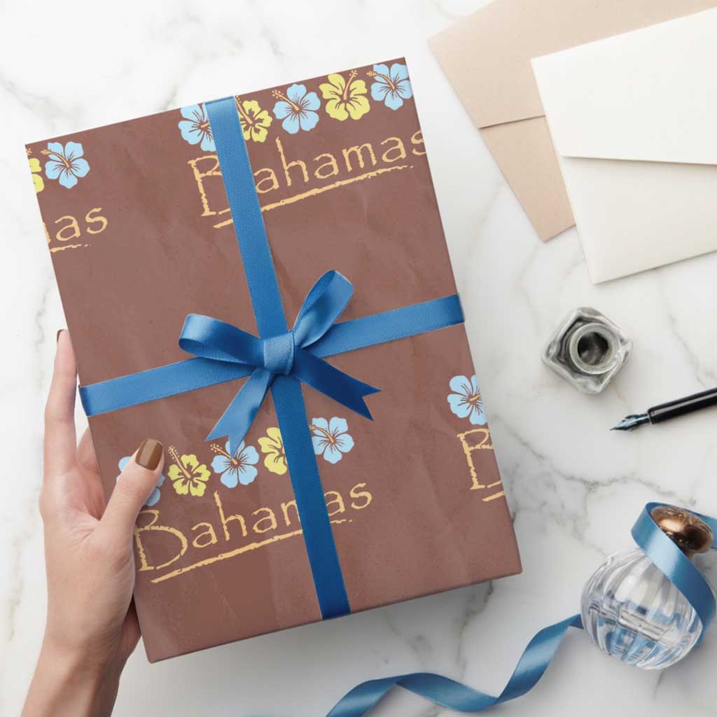 Bahamas Wrapping Paper Roll Hibiscus Flower Summer Beachy Vacation TS10 Mocha Print Your Wear