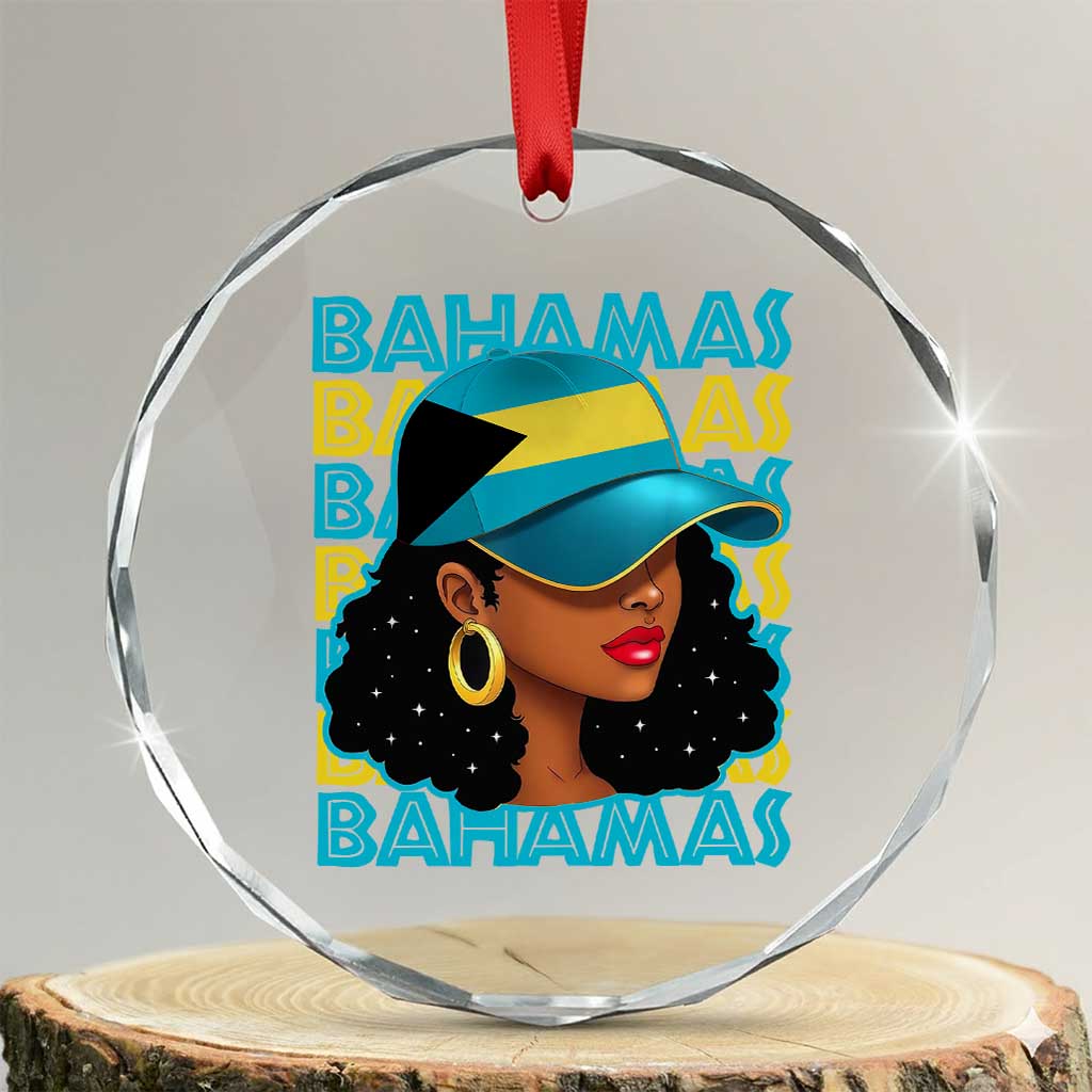 Bahamian Girl Crystal Glass Ornament Melanin Afro Messy Bun Black Woman Bahamas Flag TS10 Transparent Glass 3'' Circle Print Your Wear