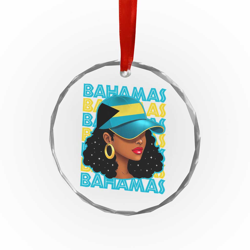 Bahamian Girl Crystal Glass Ornament Melanin Afro Messy Bun Black Woman Bahamas Flag TS10 Transparent Glass 3'' Circle Print Your Wear