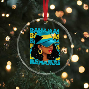 Bahamian Girl Crystal Glass Ornament Melanin Afro Messy Bun Black Woman Bahamas Flag TS10 Print Your Wear