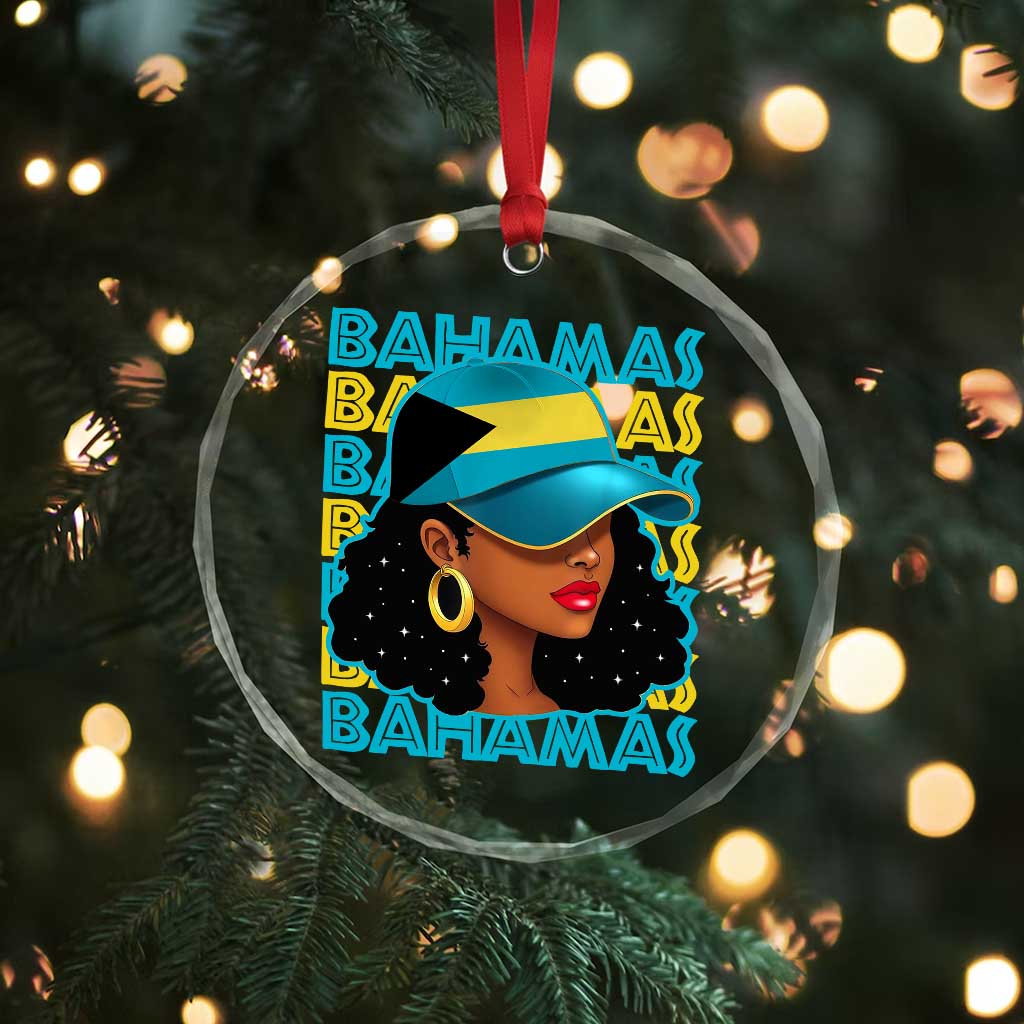 Bahamian Girl Crystal Glass Ornament Melanin Afro Messy Bun Black Woman Bahamas Flag TS10 Print Your Wear