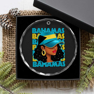 Bahamian Girl Crystal Glass Ornament Melanin Afro Messy Bun Black Woman Bahamas Flag TS10 Print Your Wear