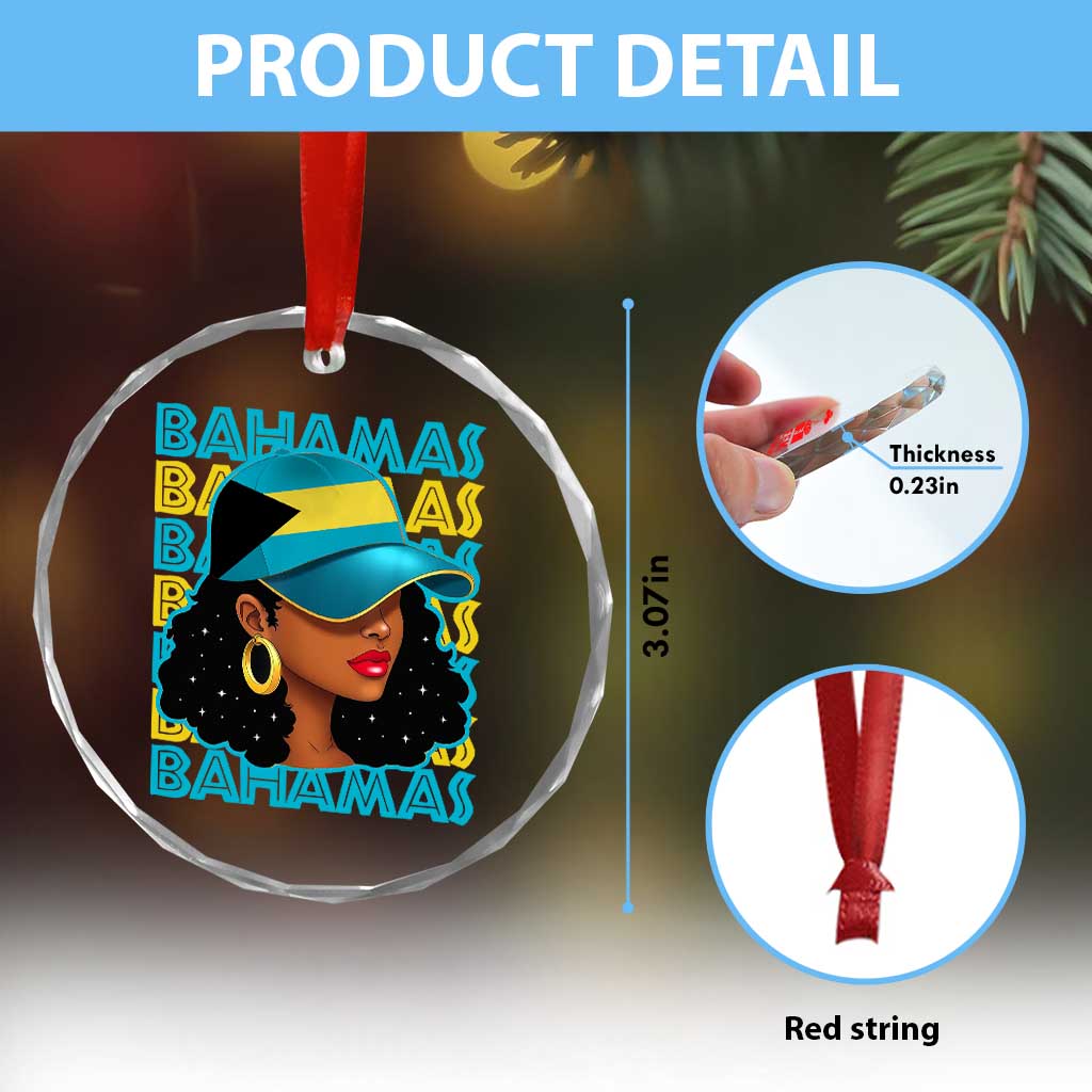Bahamian Girl Crystal Glass Ornament Melanin Afro Messy Bun Black Woman Bahamas Flag TS10 Print Your Wear